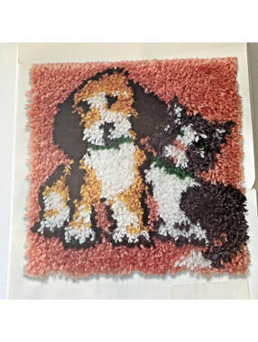 Vintage WonderArt® Caron Best Friends Latch Hook Kit 12X12 Puppy & Kitten 426185